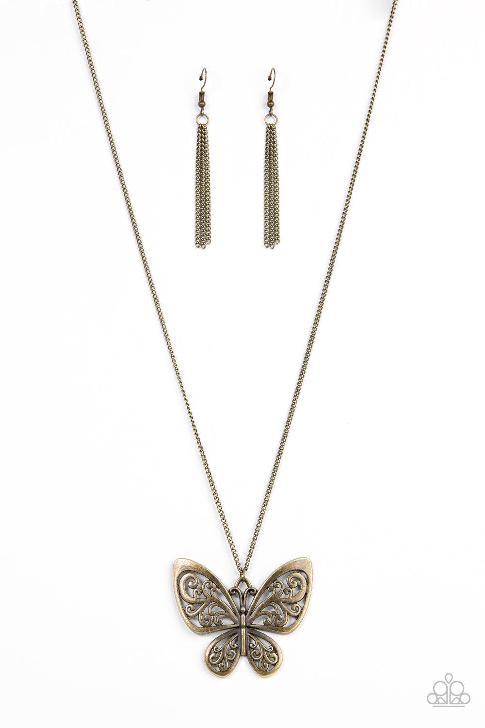 Butterfly Boutique Brass Necklace - Paparazzi Accessories- lightbox - CarasShop.com - Paparazzi Jewelry by Cara Jewels