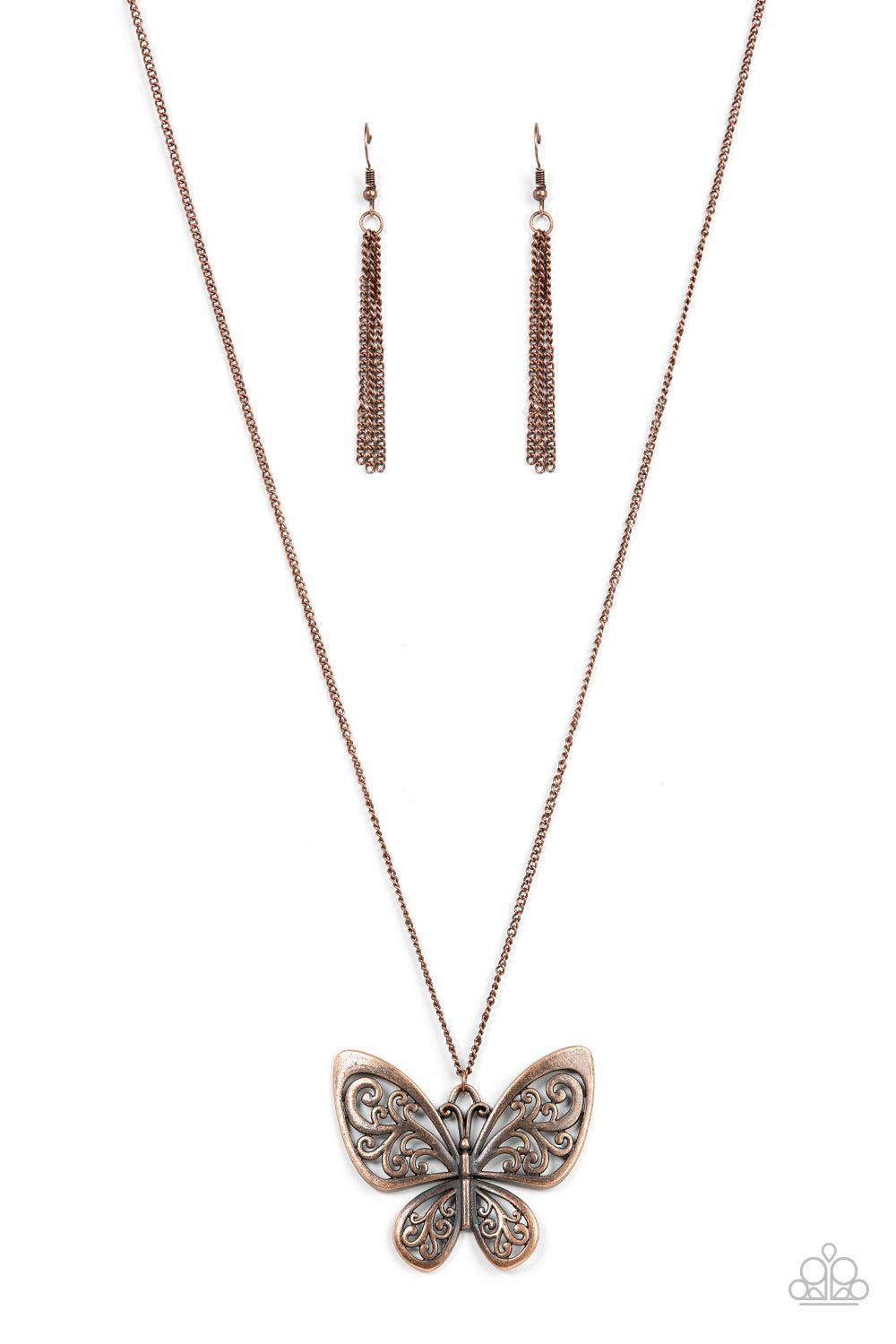 Butterfly Boutique Copper Necklace - Paparazzi Accessories- lightbox - CarasShop.com - Paparazzi Jewelry by Cara Jewels