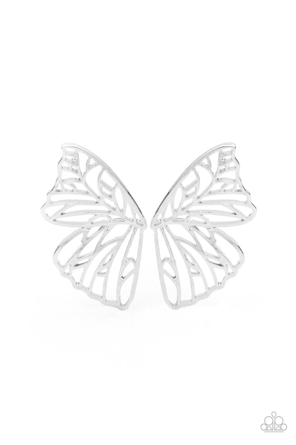Butterfly Frills Silver Butterfly Post Earrings - Paparazzi Accessories- lightbox - CarasShop.com - Paparazzi Jewelry by Cara Jewels