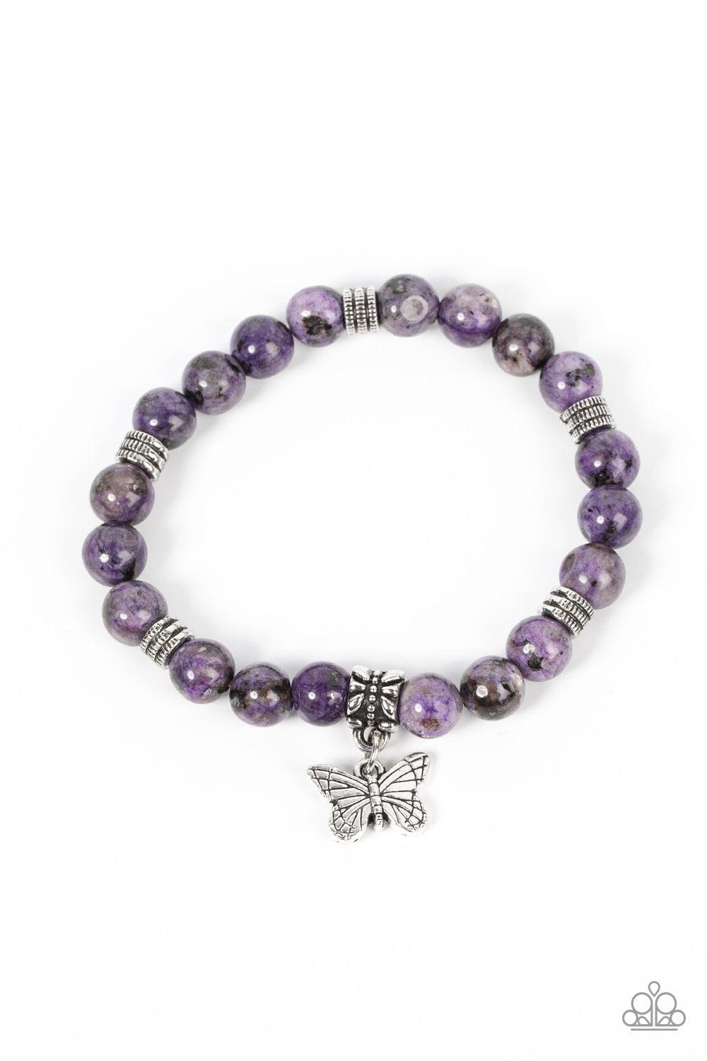 Butterfly Nirvana Purple Stone Bracelet - Paparazzi Accessories- lightbox - CarasShop.com - Paparazzi Jewelry by Cara Jewels