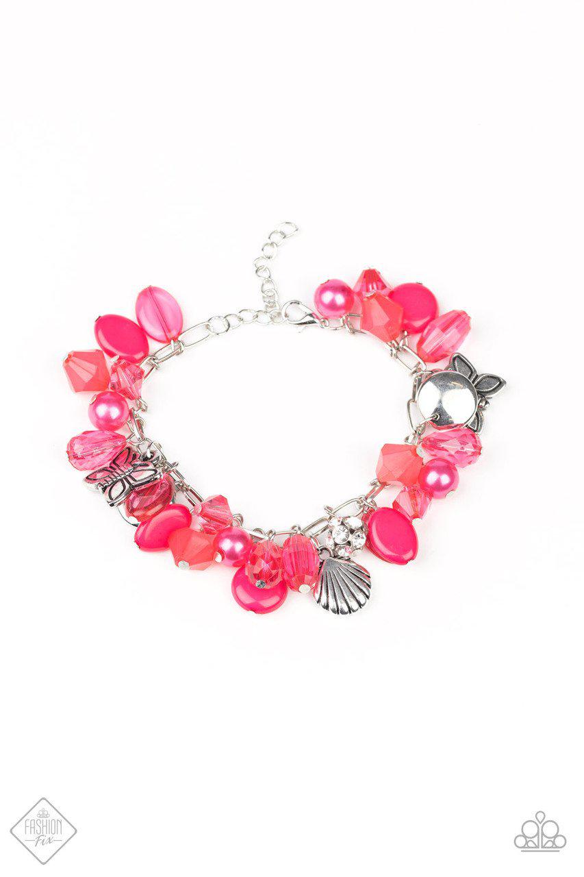 Buzzing Beauty Queen Pink Bead and Charm Bracelet - Paparazzi Accessories- lightbox - CarasShop.com - Paparazzi Jewelry by Cara Jewels