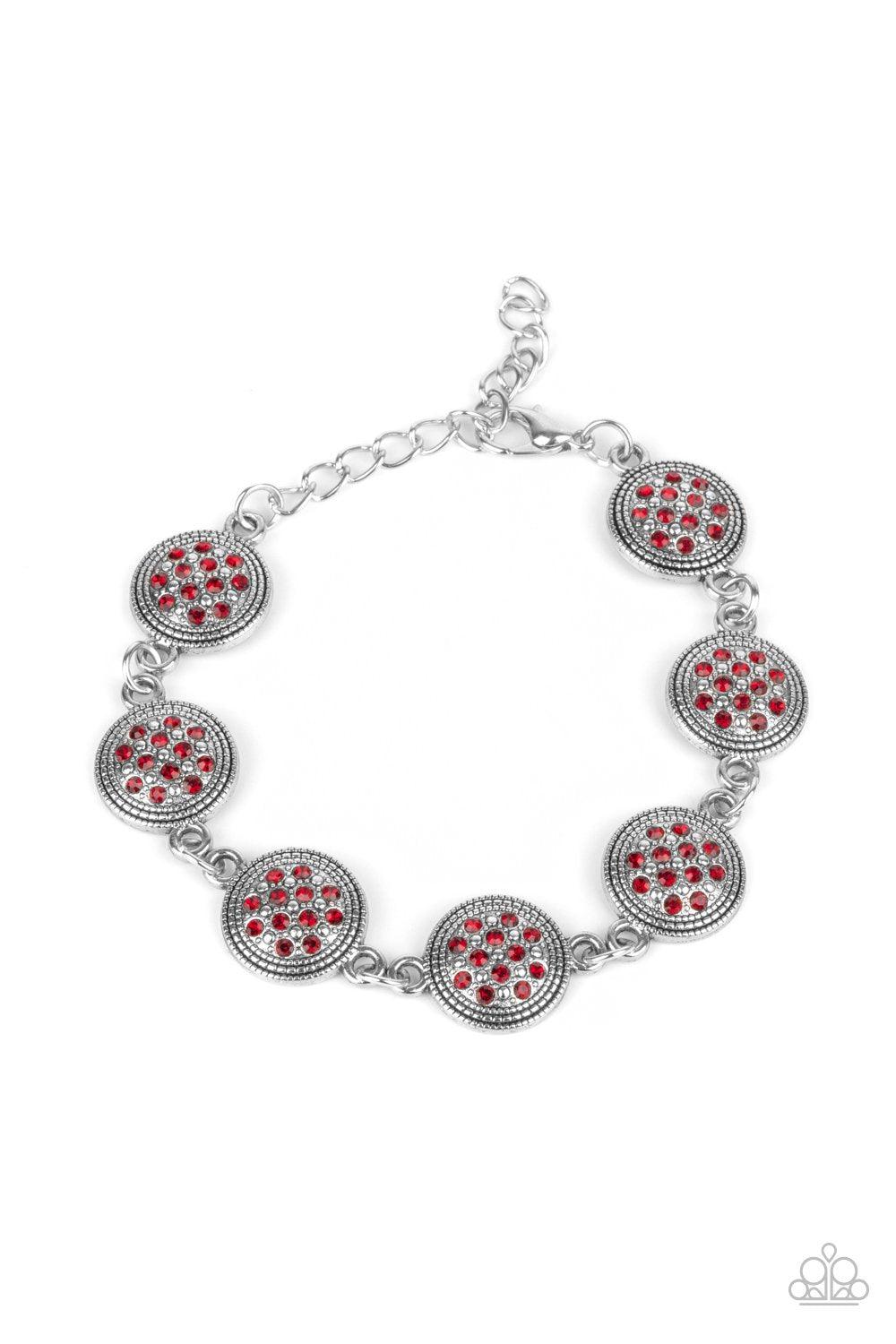 By Royal Decree Red Rhinestone and Silver Bracelet - Paparazzi Accessories- lightbox - CarasShop.com - Paparazzi Jewelry by Cara Jewels