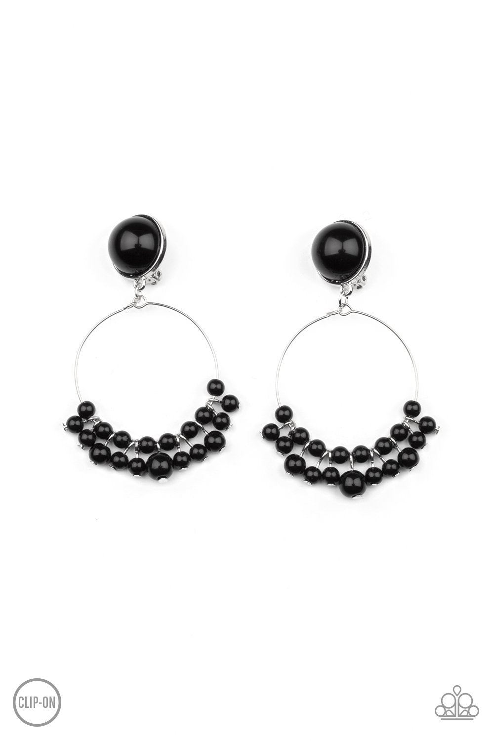 Cabaret Charm Black Clip-On Earrings - Paparazzi Accessories- lightbox - CarasShop.com - Paparazzi Jewelry by Cara Jewels