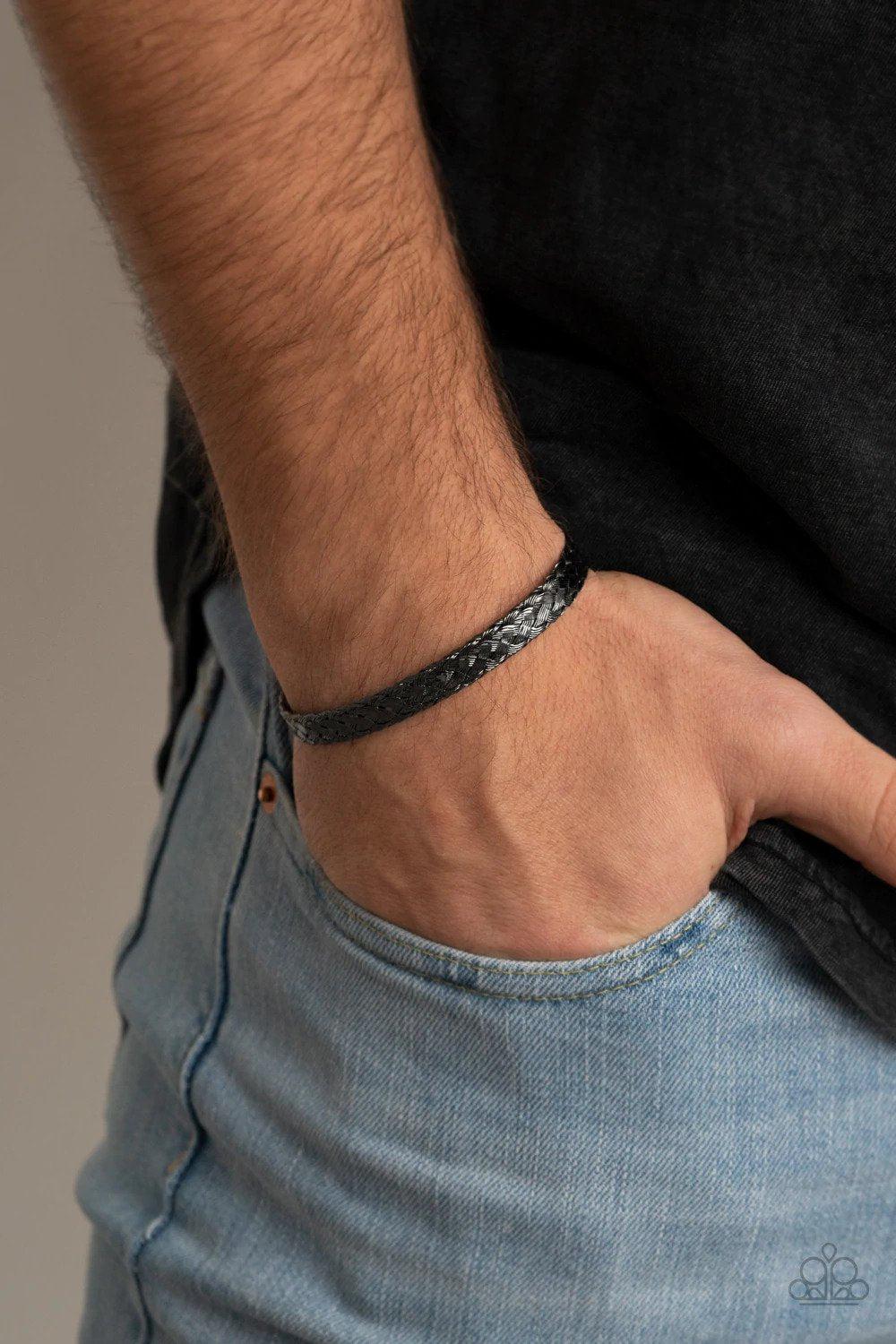 Cable Couture Men's Black Cuff Bracelet - Paparazzi Accessories- lightbox - CarasShop.com - Paparazzi Jewelry by Cara Jewels