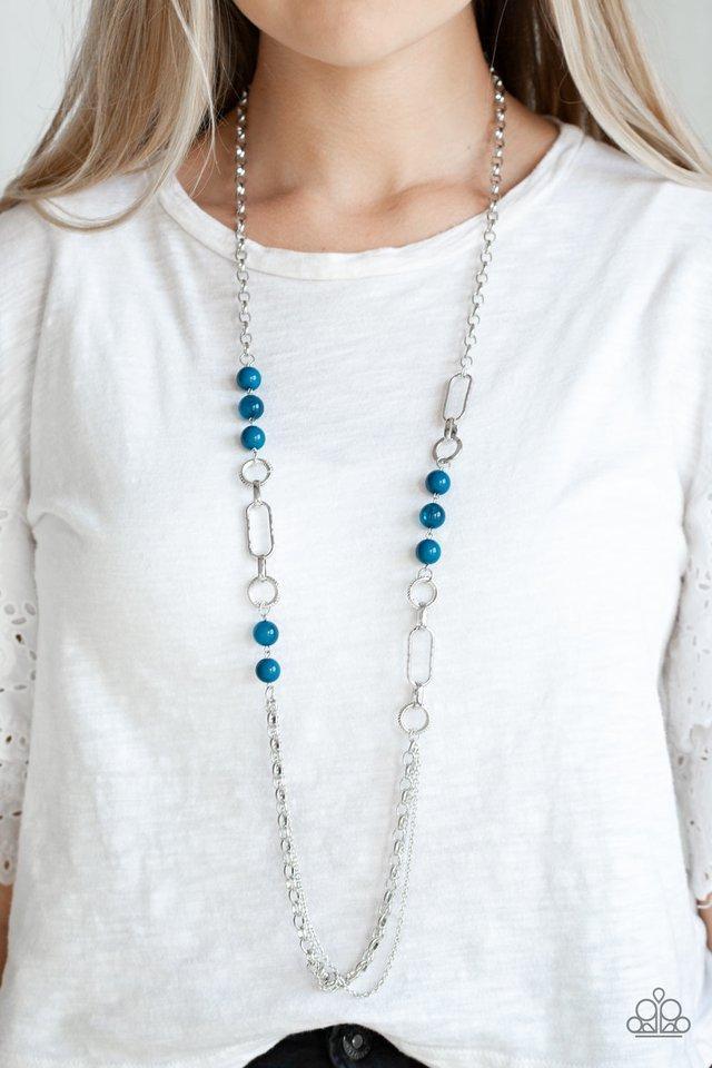 CACHE Me Out Blue and Silver Necklace - Paparazzi Accessories- on model - CarasShop.com - Paparazzi Jewelry by Cara Jewels