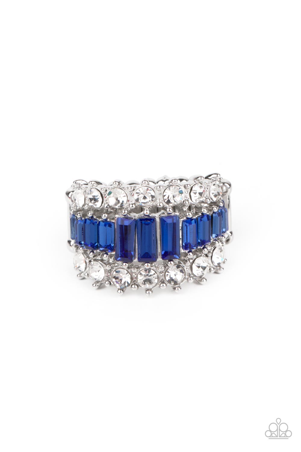 CACHE Value Blue and White Rhinestone Ring - Paparazzi Accessories- lightbox - CarasShop.com - Paparazzi Jewelry by Cara Jewels