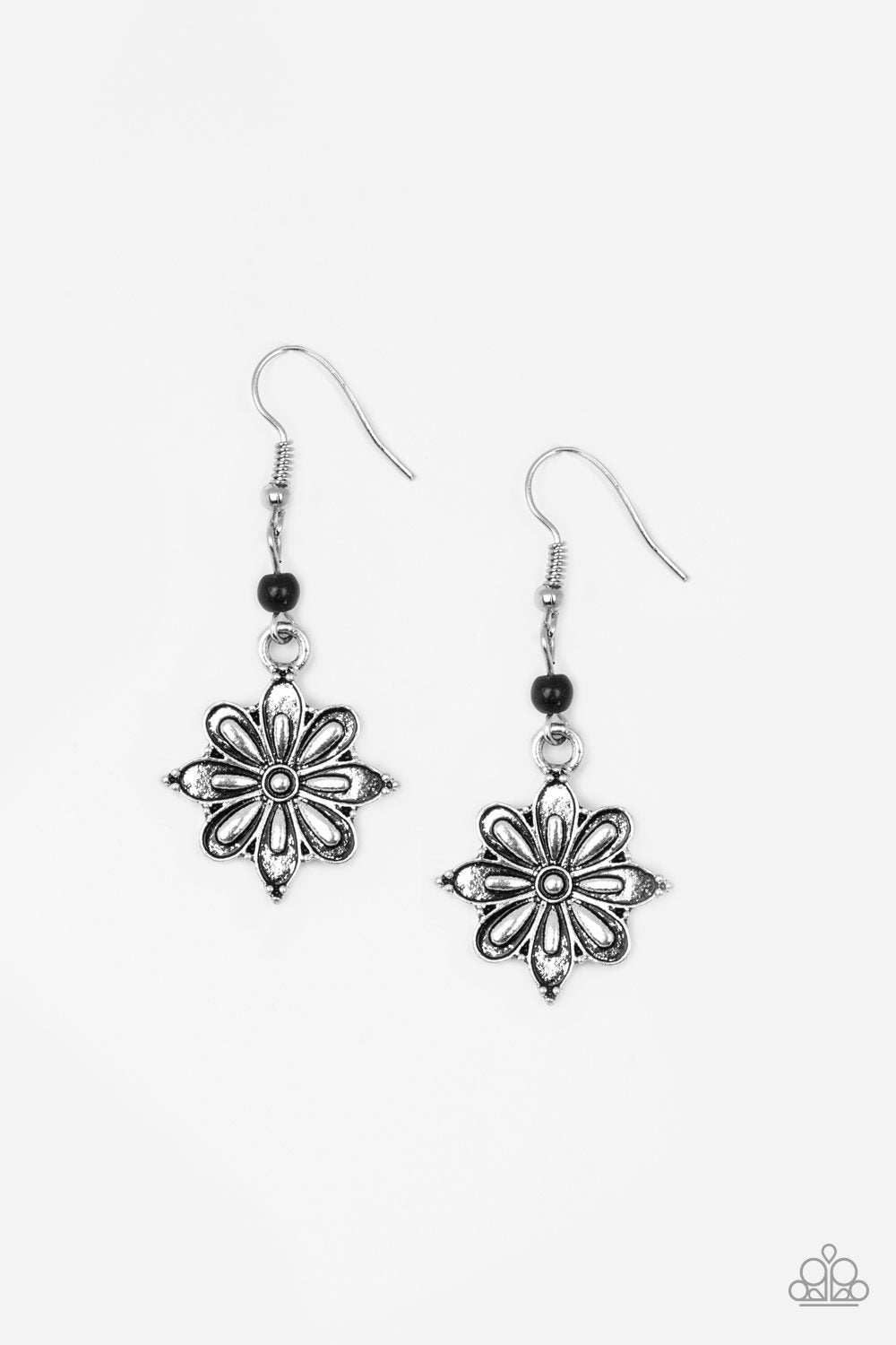 Cactus Blossom Black and Silver Flower Earrings - Paparazzi Accessories- lightbox - CarasShop.com - Paparazzi Jewelry by Cara Jewels