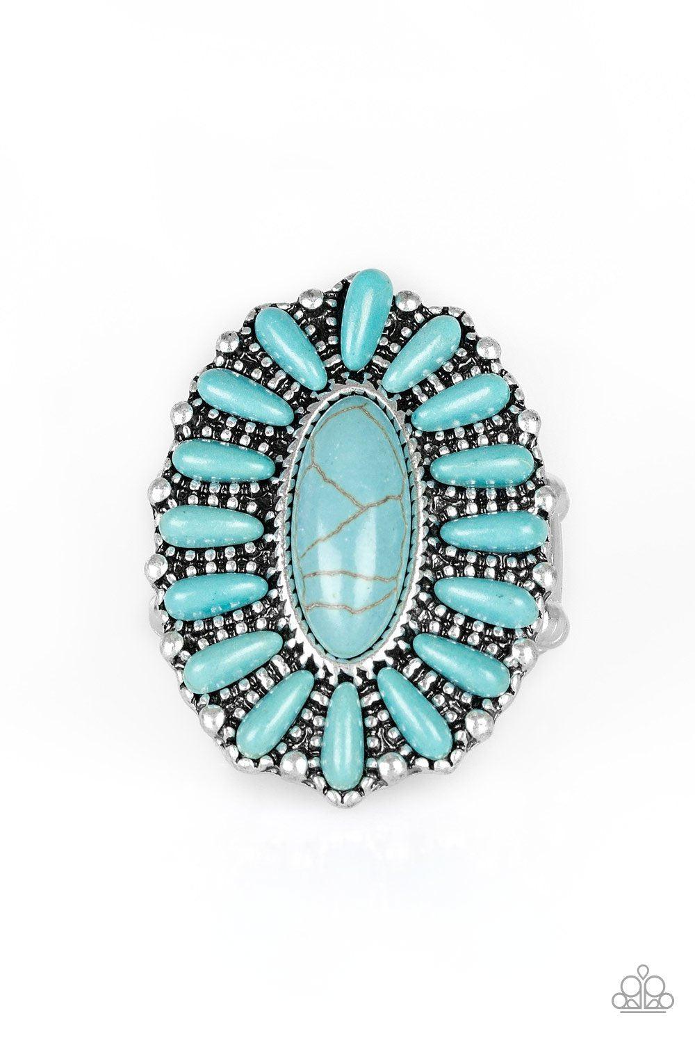 Cactus Cabana Turquoise Blue Stone Ring - Paparazzi Accessories- lightbox - CarasShop.com - Paparazzi Jewelry by Cara Jewels