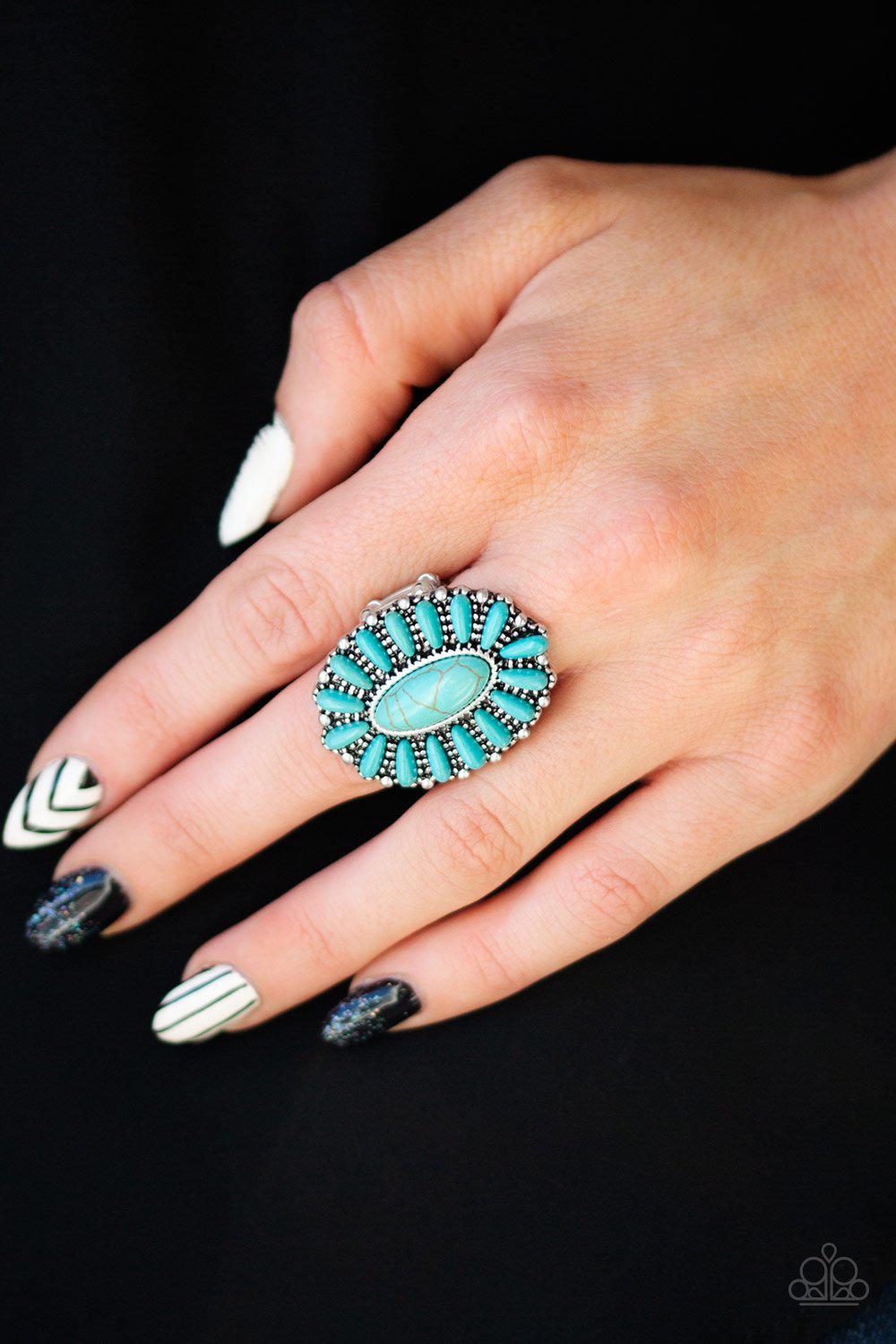 Cactus Cabana Turquoise Blue Stone Ring - Paparazzi Accessories- on model - CarasShop.com - Paparazzi Jewelry by Cara Jewels