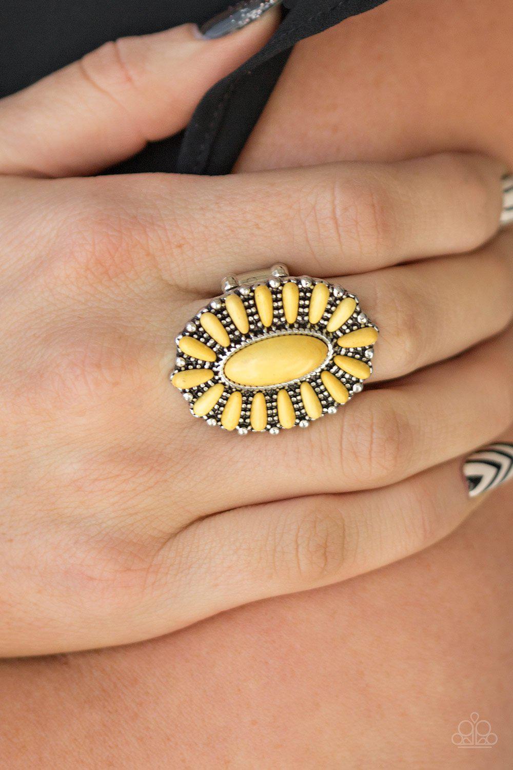 Cactus Cabana Yellow Stone Ring - Paparazzi Accessories- on model - CarasShop.com - Paparazzi Jewelry by Cara Jewels