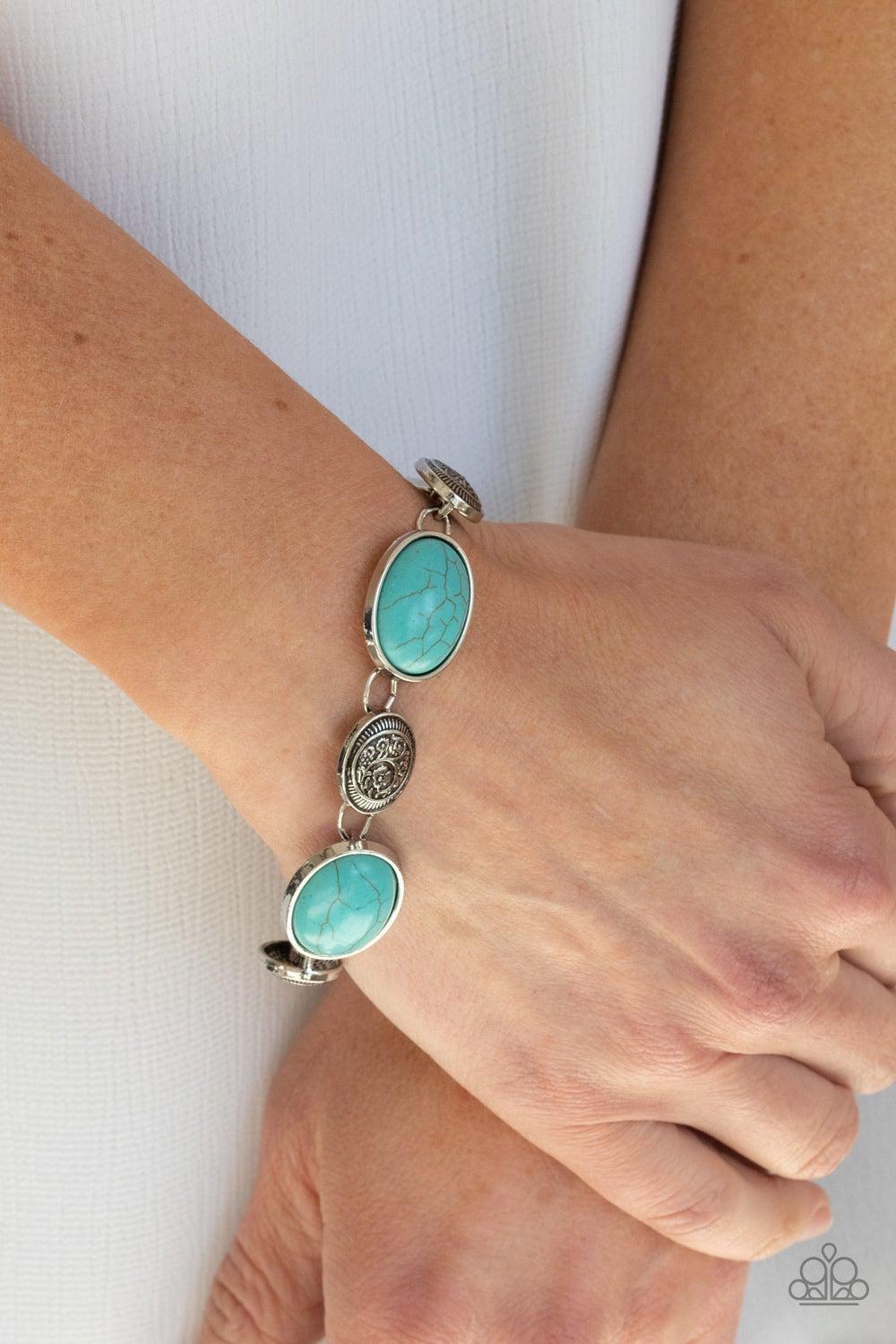 Cactus Country Turquoise Blue Stone Bracelet - Paparazzi Accessories- on model - CarasShop.com - Paparazzi Jewelry by Cara Jewels