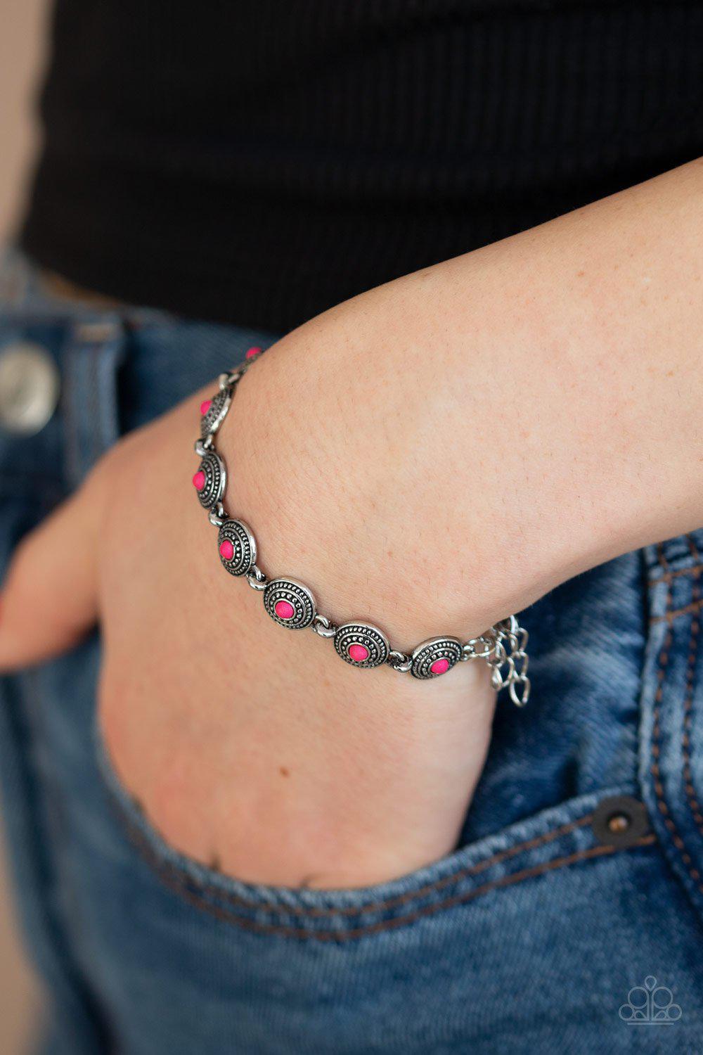 Cactus Paradise Pink Bracelet - Paparazzi Accessories- on model - CarasShop.com - Paparazzi Jewelry by Cara Jewels