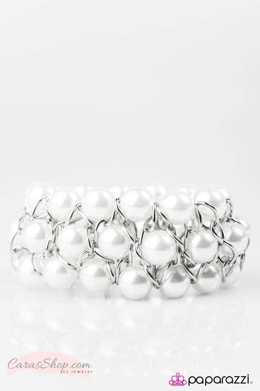 Cadillac Lane White Pearl Stretch Bracelet - Paparazzi Accessories- lightbox - CarasShop.com - Paparazzi Jewelry by Cara Jewels