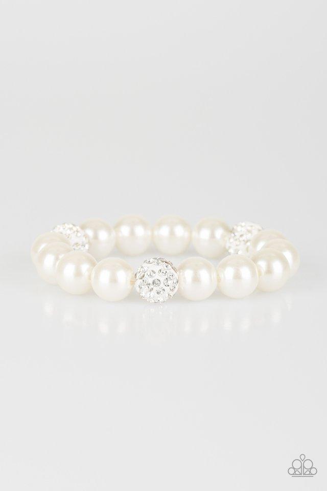Cake Walk White Pearl and Rhinestone Bracelet - Paparazzi Accessories- lightbox - CarasShop.com - Paparazzi Jewelry by Cara Jewels