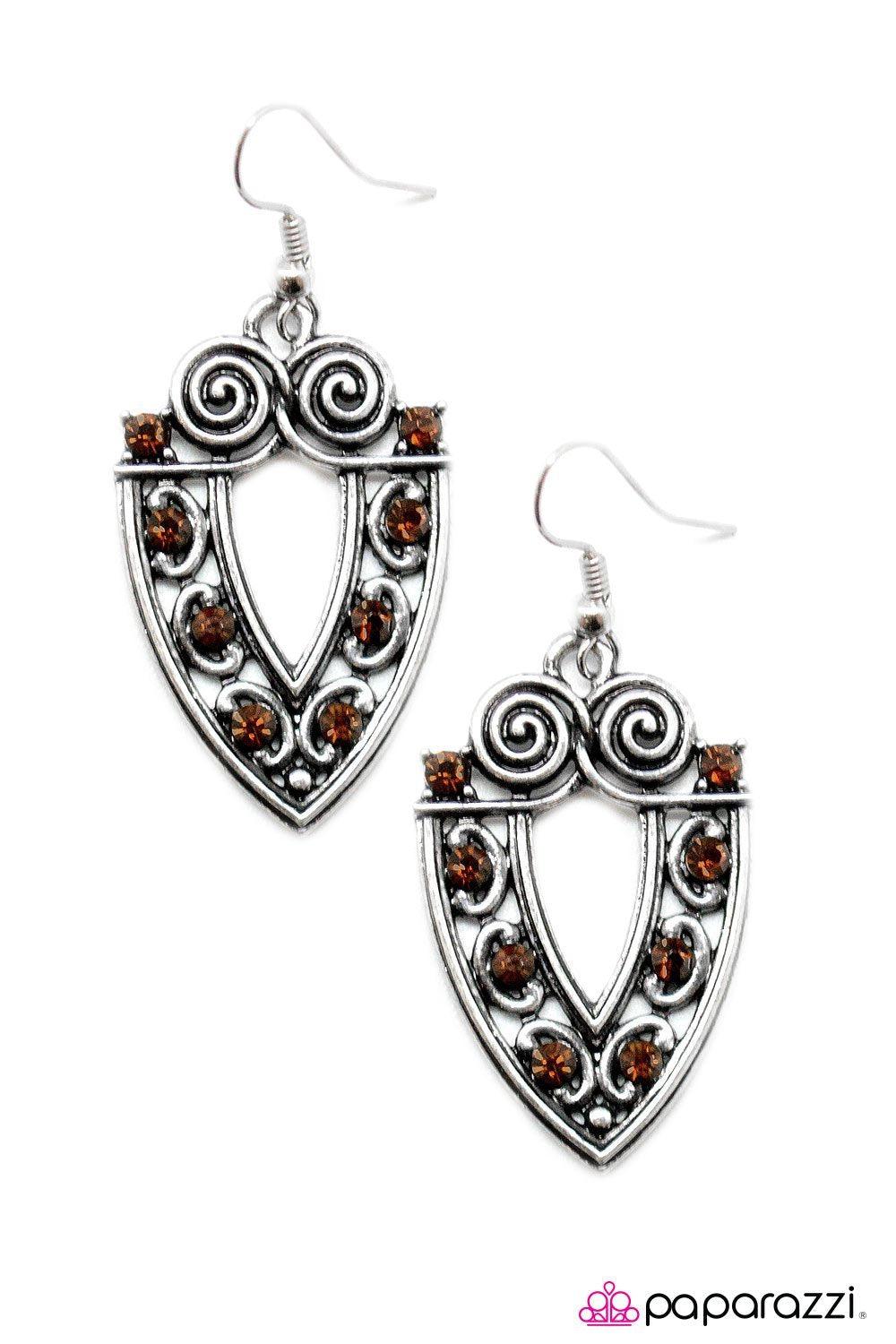 Call A Spade A Spade Brown Rhinestone and Silver Earrings - Paparazzi Accessories- lightbox - CarasShop.com - Paparazzi Jewelry by Cara Jewels
