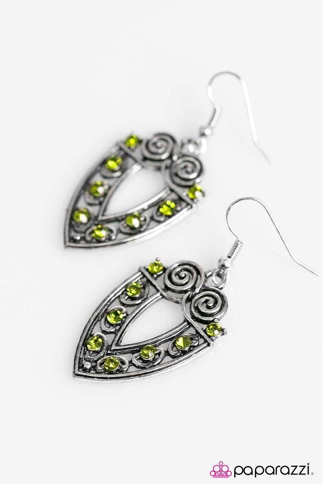 Call A Spade A Spade Green Rhinestone and Silver Earrings - Paparazzi Accessories- lightbox - CarasShop.com - Paparazzi Jewelry by Cara Jewels