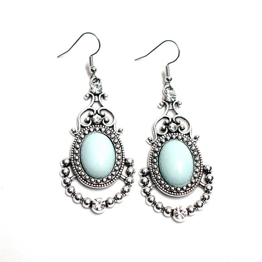 Cameo and Juliette Blue Earrings - Paparazzi Accessories- on model - CarasShop.com - Paparazzi Jewelry by Cara Jewels