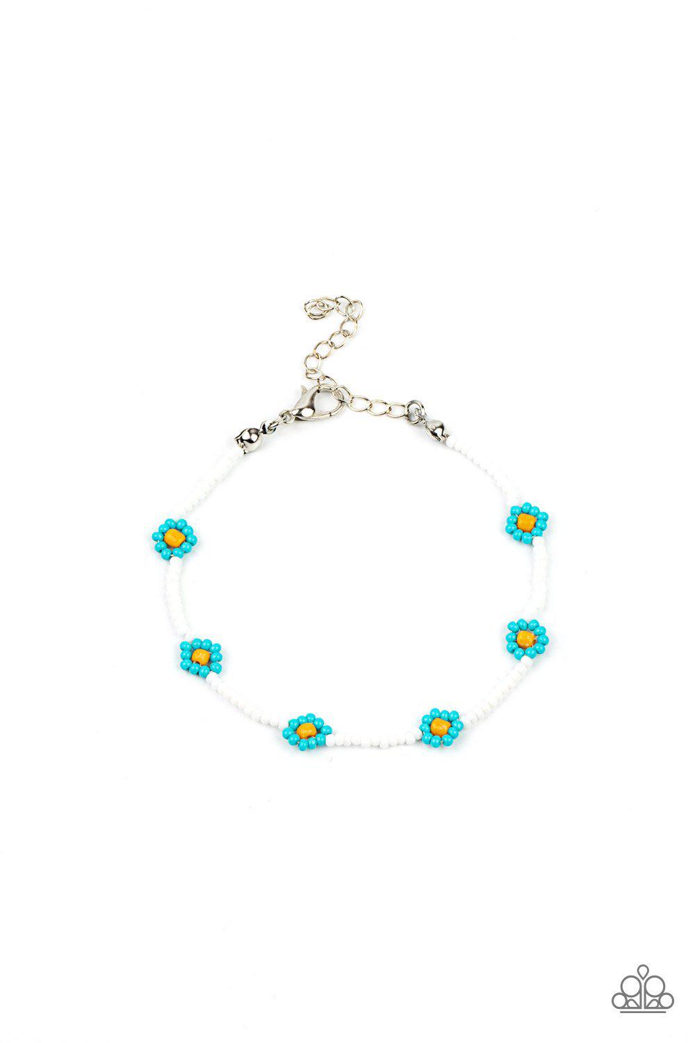 Camp Flower Power Blue Flower Bracelet - Paparazzi Accessories- lightbox - CarasShop.com - Paparazzi Jewelry by Cara Jewels