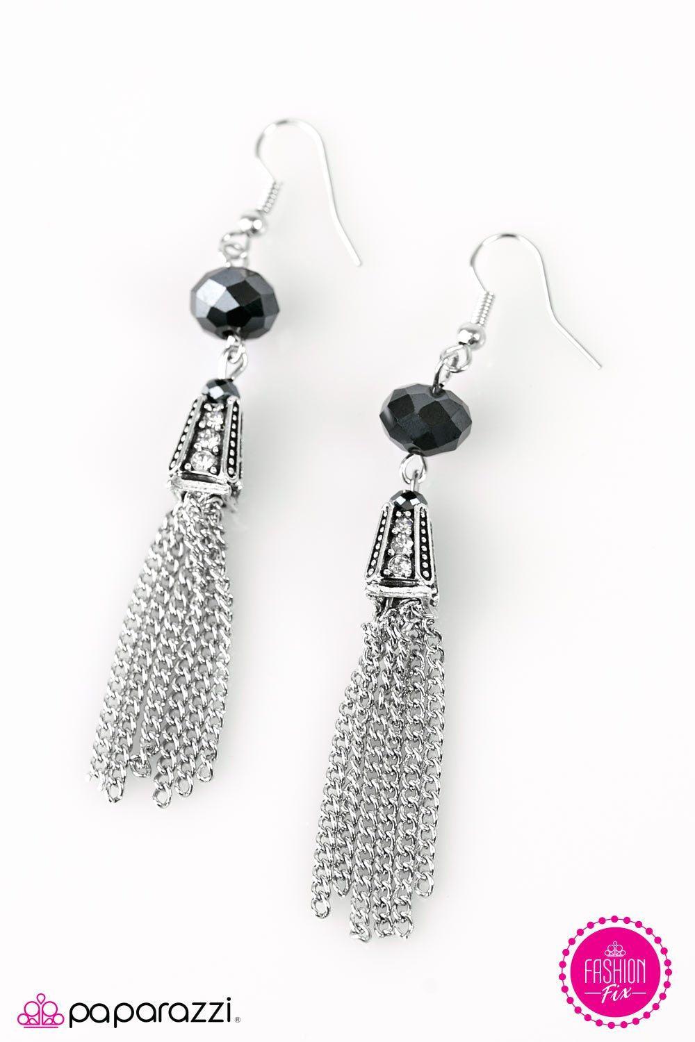 Can I Borrow a Cup Of SHIMMER Silver and Blue Tassel Earrings - Paparazzi Accessories- lightbox - CarasShop.com - Paparazzi Jewelry by Cara Jewels