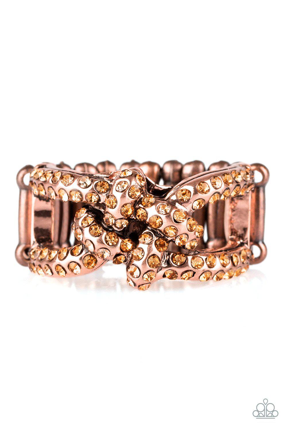 Can Only Go UPSCALE From Here Copper Rhinestone Ring - Paparazzi Accessories- lightbox - CarasShop.com - Paparazzi Jewelry by Cara Jewels