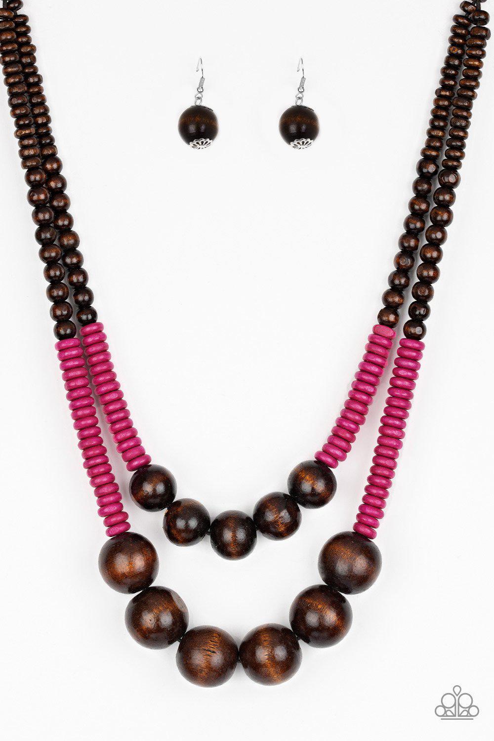 Cancun Cast Away Pink and Brown Wood Necklace - Paparazzi Accessories- lightbox - CarasShop.com - Paparazzi Jewelry by Cara Jewels