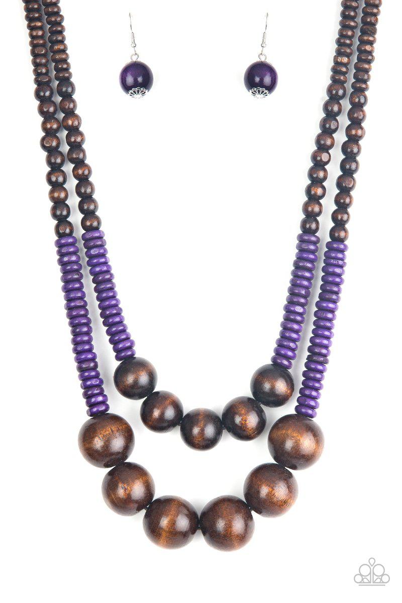 Cancun Cast Away Purple Wood Necklace - Paparazzi Accessories- lightbox - CarasShop.com - Paparazzi Jewelry by Cara Jewels