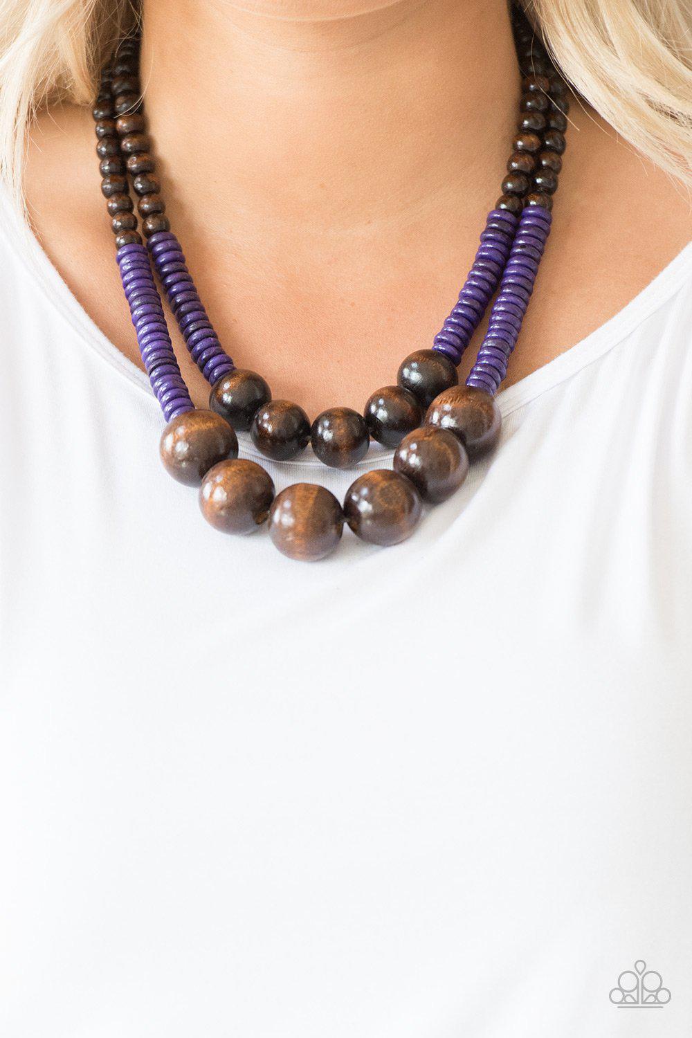 Cancun Cast Away Purple Wood Necklace - Paparazzi Accessories- on model - CarasShop.com - Paparazzi Jewelry by Cara Jewels
