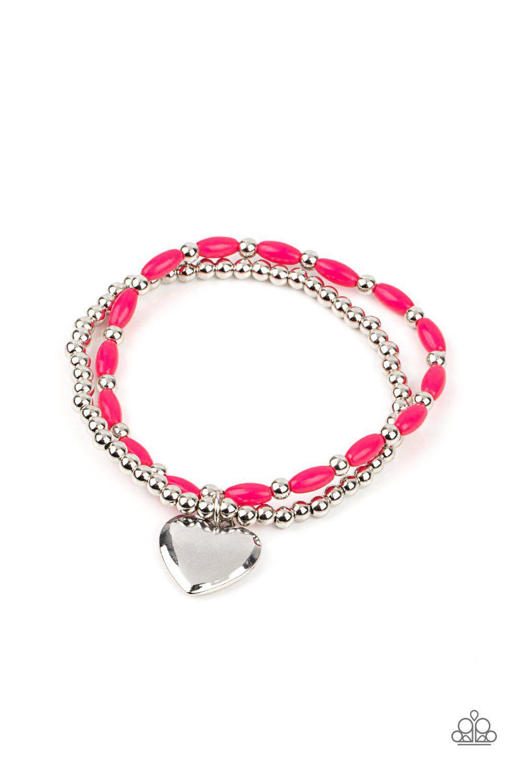 Candy Gram Pink and Silver Heart Charm Bracelet - Paparazzi Accessories- lightbox - CarasShop.com - Paparazzi Jewelry by Cara Jewels