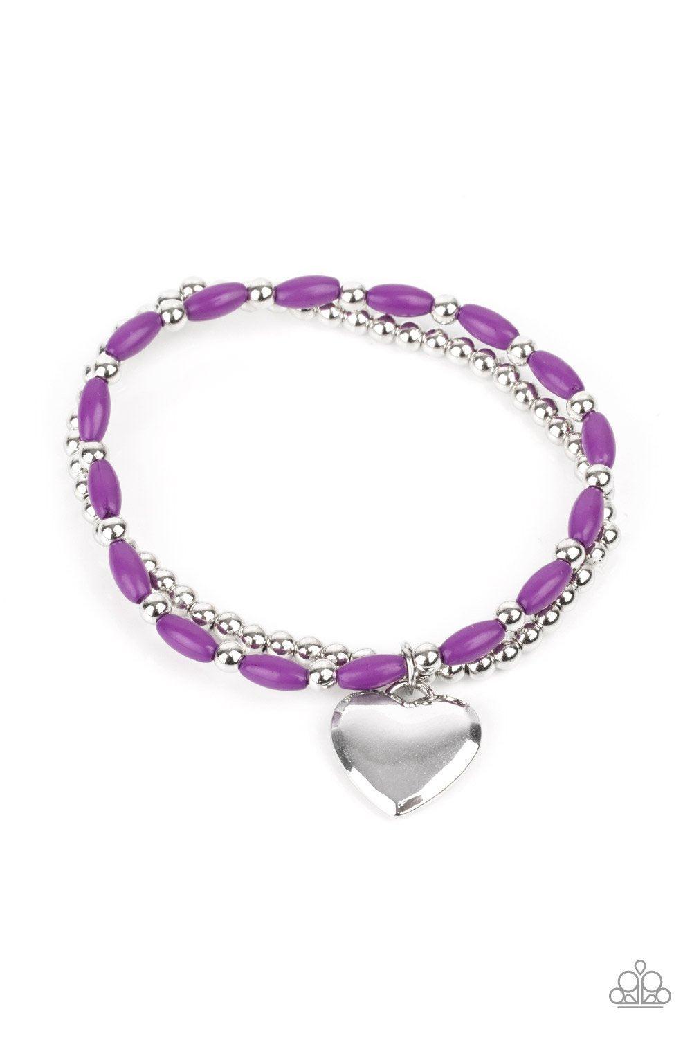 Candy Gram Purple and Silver Heart Charm Bracelet - Paparazzi Accessories- lightbox - CarasShop.com - Paparazzi Jewelry by Cara Jewels