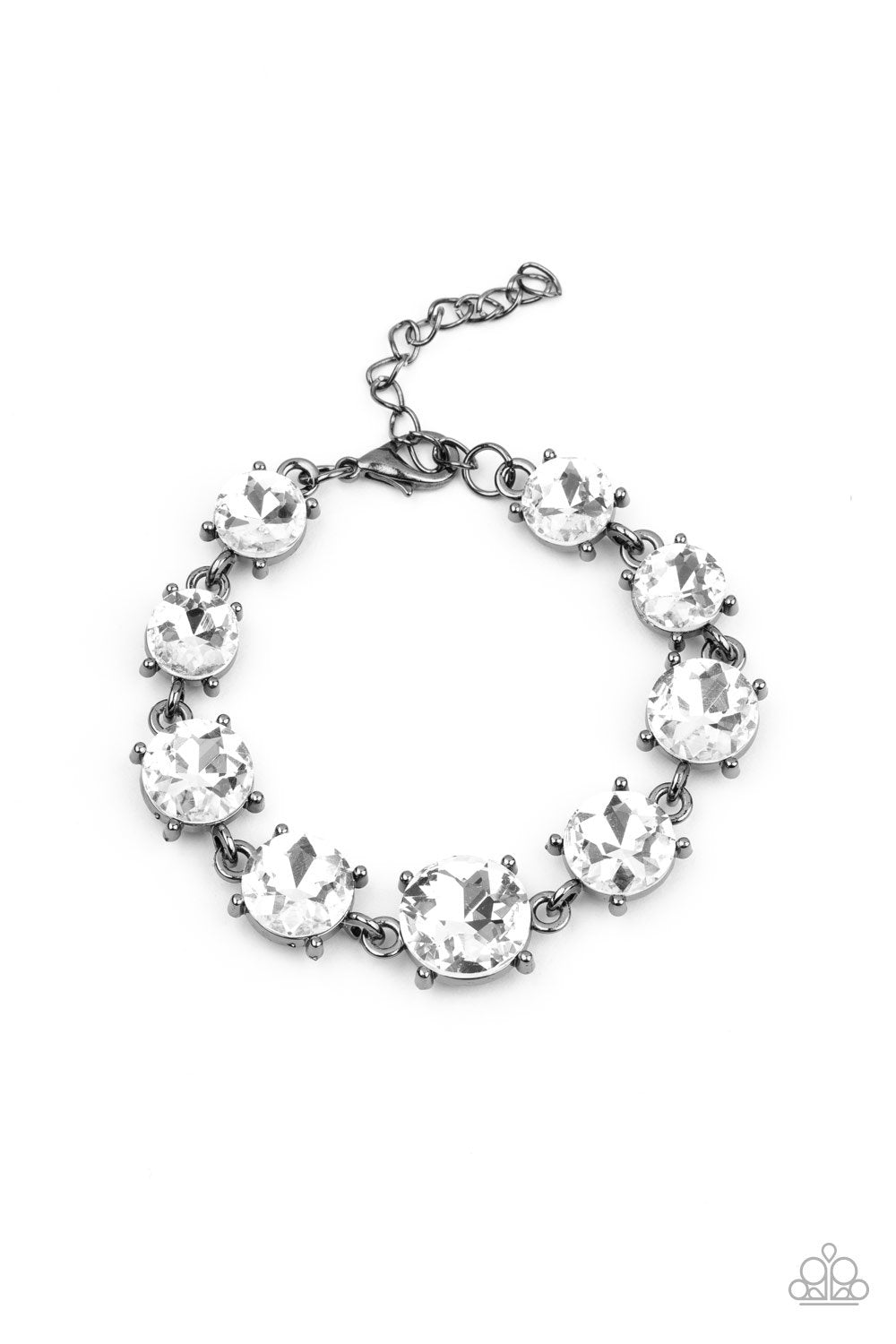 Can't Believe My ICE Gunmetal Black and White Rhinestone Bracelet - Paparazzi Accessories- lightbox - CarasShop.com - Paparazzi Jewelry by Cara Jewels