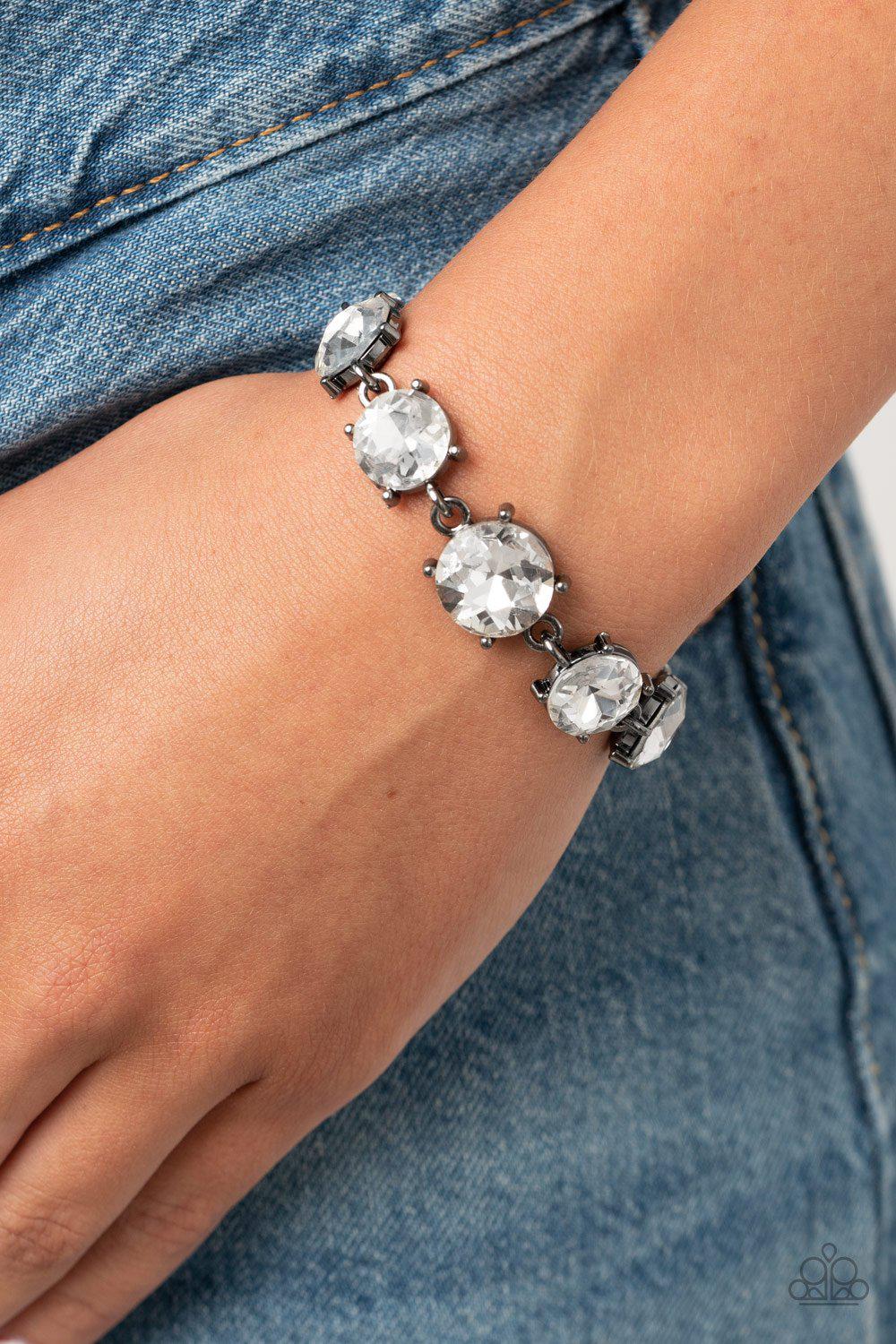 Can't Believe My ICE Gunmetal Black and White Rhinestone Bracelet - Paparazzi Accessories- on model - CarasShop.com - Paparazzi Jewelry by Cara Jewels