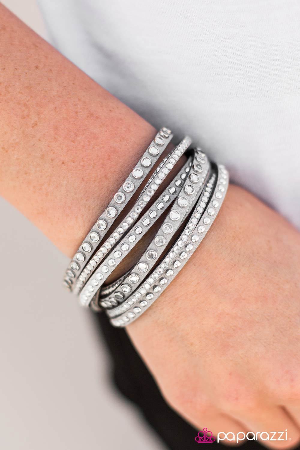 Can't Touch This Silver Urban Double-wrap Snap Bracelet - Paparazzi Accessories- on model - CarasShop.com - Paparazzi Jewelry by Cara Jewels