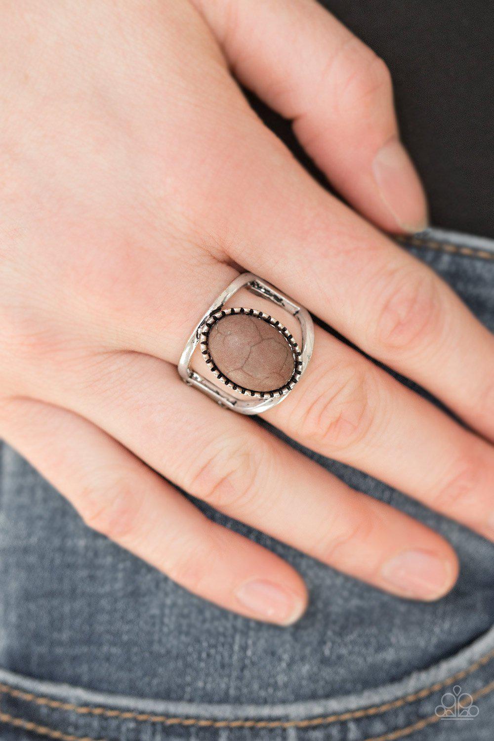 Canyon Cache Brown Stone Ring - Paparazzi Accessories- on model - CarasShop.com - Paparazzi Jewelry by Cara Jewels