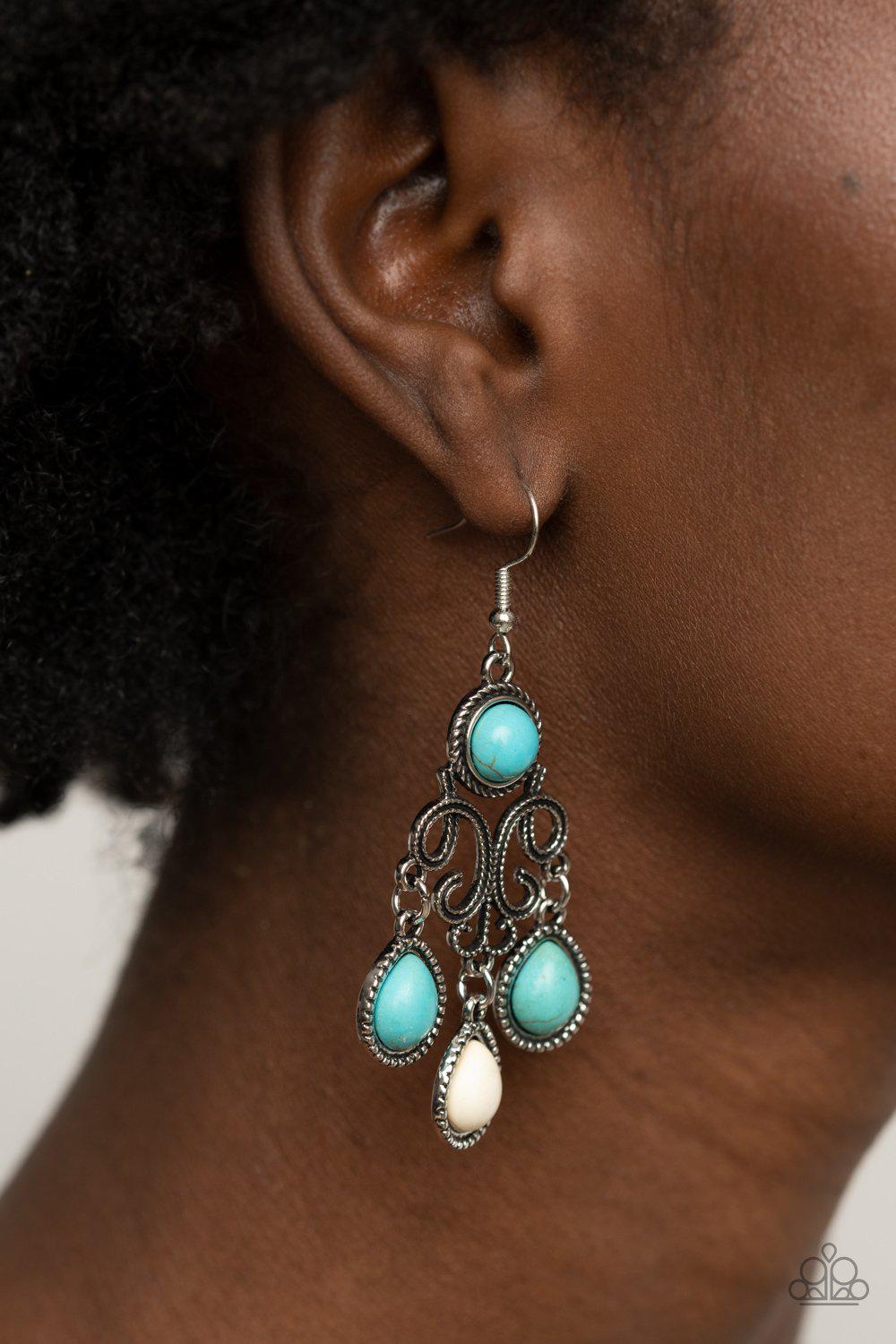 Canyon Chandelier Multi Turquoise Blue and White Stone Earrings - Paparazzi Accessories- lightbox - CarasShop.com - Paparazzi Jewelry by Cara Jewels
