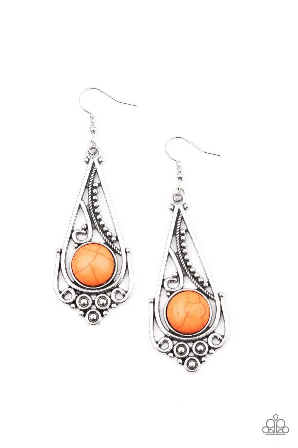 Canyon Climate Orange Stone Earrings - Paparazzi Accessories- lightbox - CarasShop.com - Paparazzi Jewelry by Cara Jewels