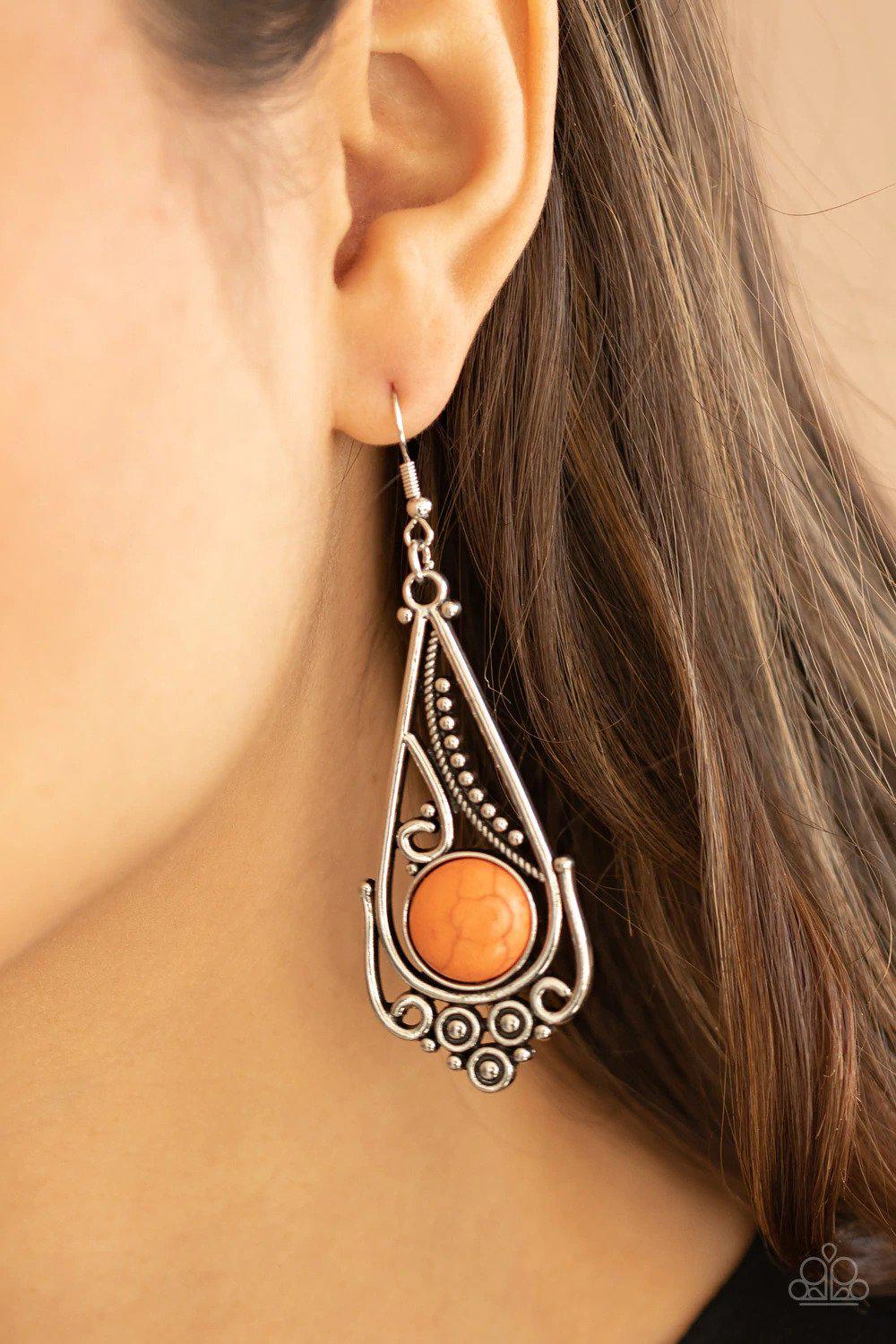 Canyon Climate Orange Stone Earrings - Paparazzi Accessories- on model - CarasShop.com - Paparazzi Jewelry by Cara Jewels