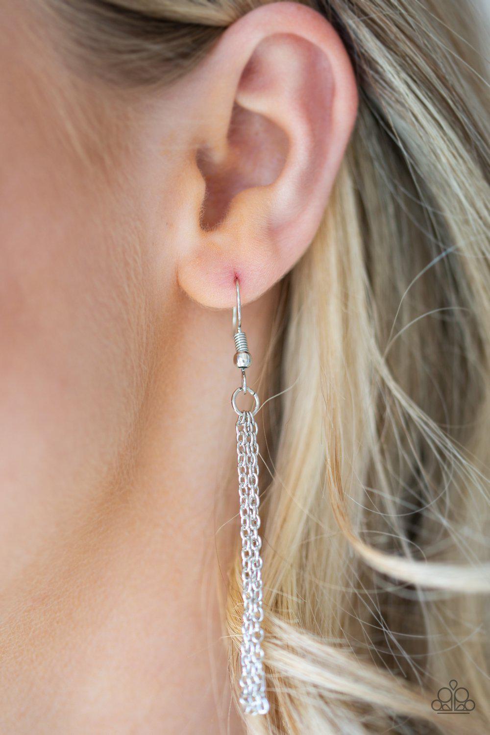 Canyon Climb Silver and White Tassel Necklace - Paparazzi Accessories - free matching earrings -CarasShop.com - Paparazzi Jewelry by Cara Jewels