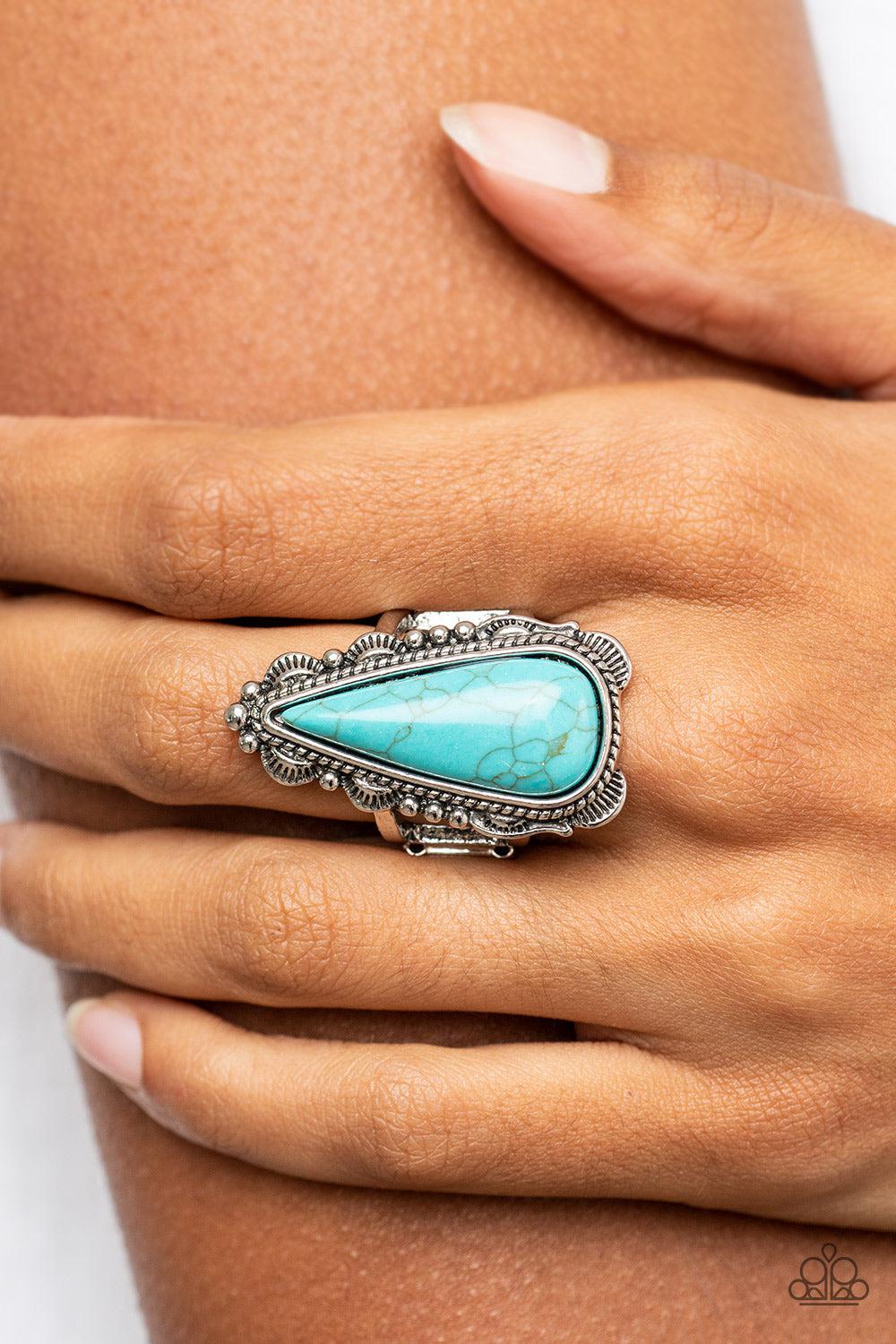 Canyon Collector Turquoise Blue Ring - Paparazzi Accessories- on model - CarasShop.com - Paparazzi Jewelry by Cara Jewels