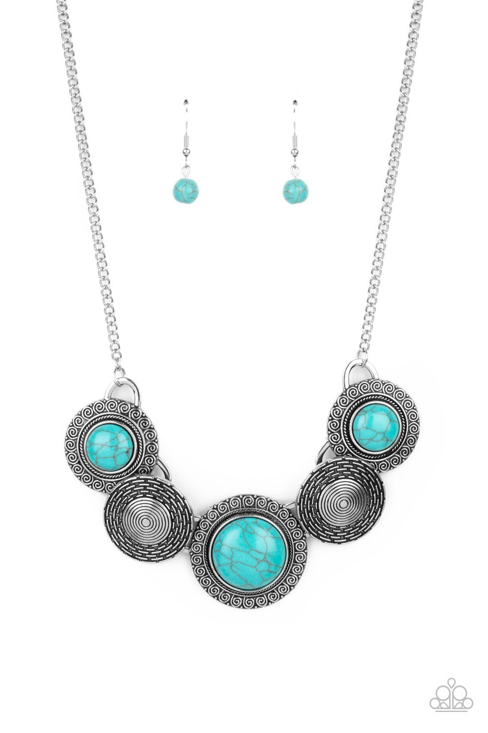 Canyon Cottage Turquoise Blue Stone and Silver Necklace - Paparazzi Accessories- lightbox - CarasShop.com - Paparazzi Jewelry by Cara Jewels
