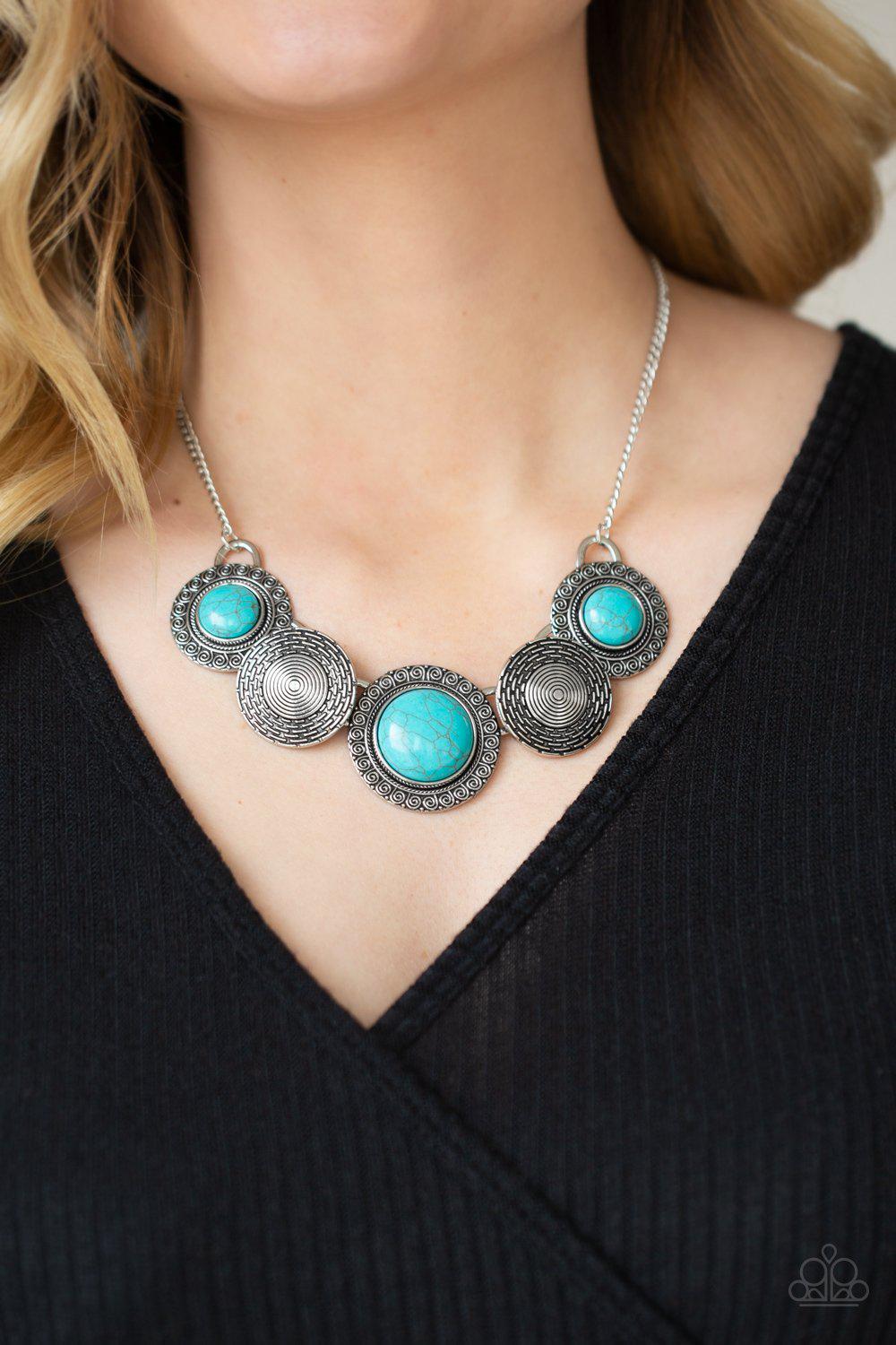 Canyon Cottage Turquoise Blue Stone and Silver Necklace - Paparazzi Accessories- lightbox - CarasShop.com - Paparazzi Jewelry by Cara Jewels