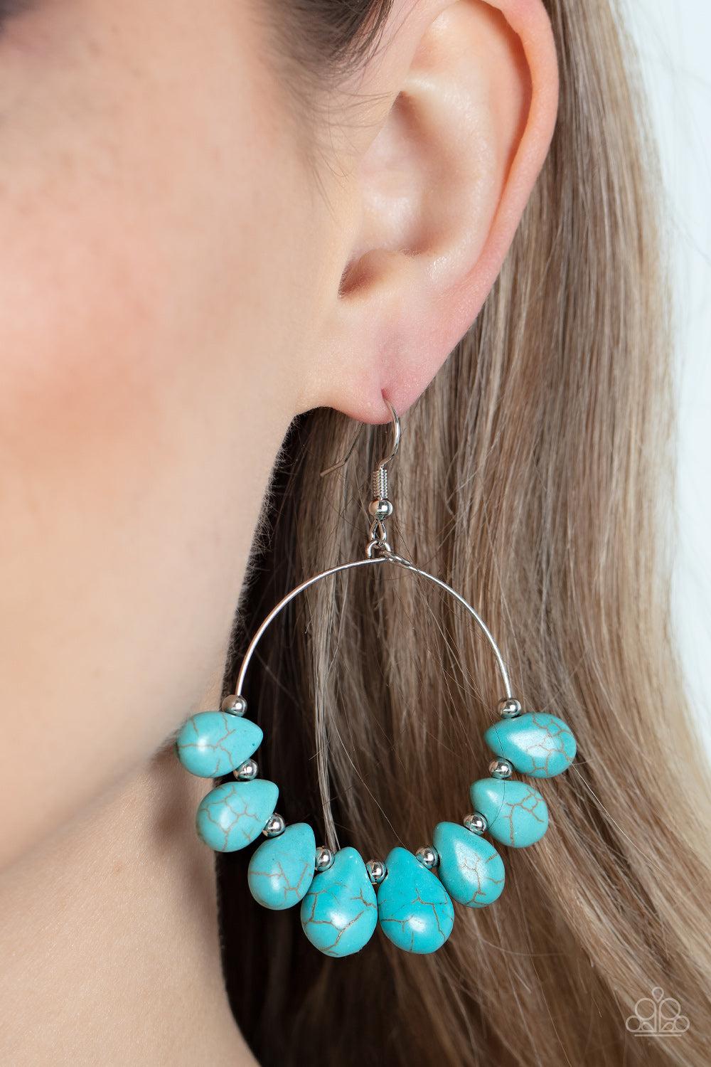 Canyon Quarry Turquoise Blue Stone Earrings - Paparazzi Accessories- on model - CarasShop.com - Paparazzi Jewelry by Cara Jewels