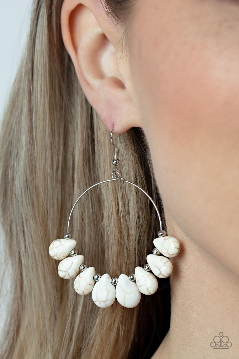 Canyon Quarry White Stone Earrings - Paparazzi Accessories- on model - CarasShop.com - Paparazzi Jewelry by Cara Jewels