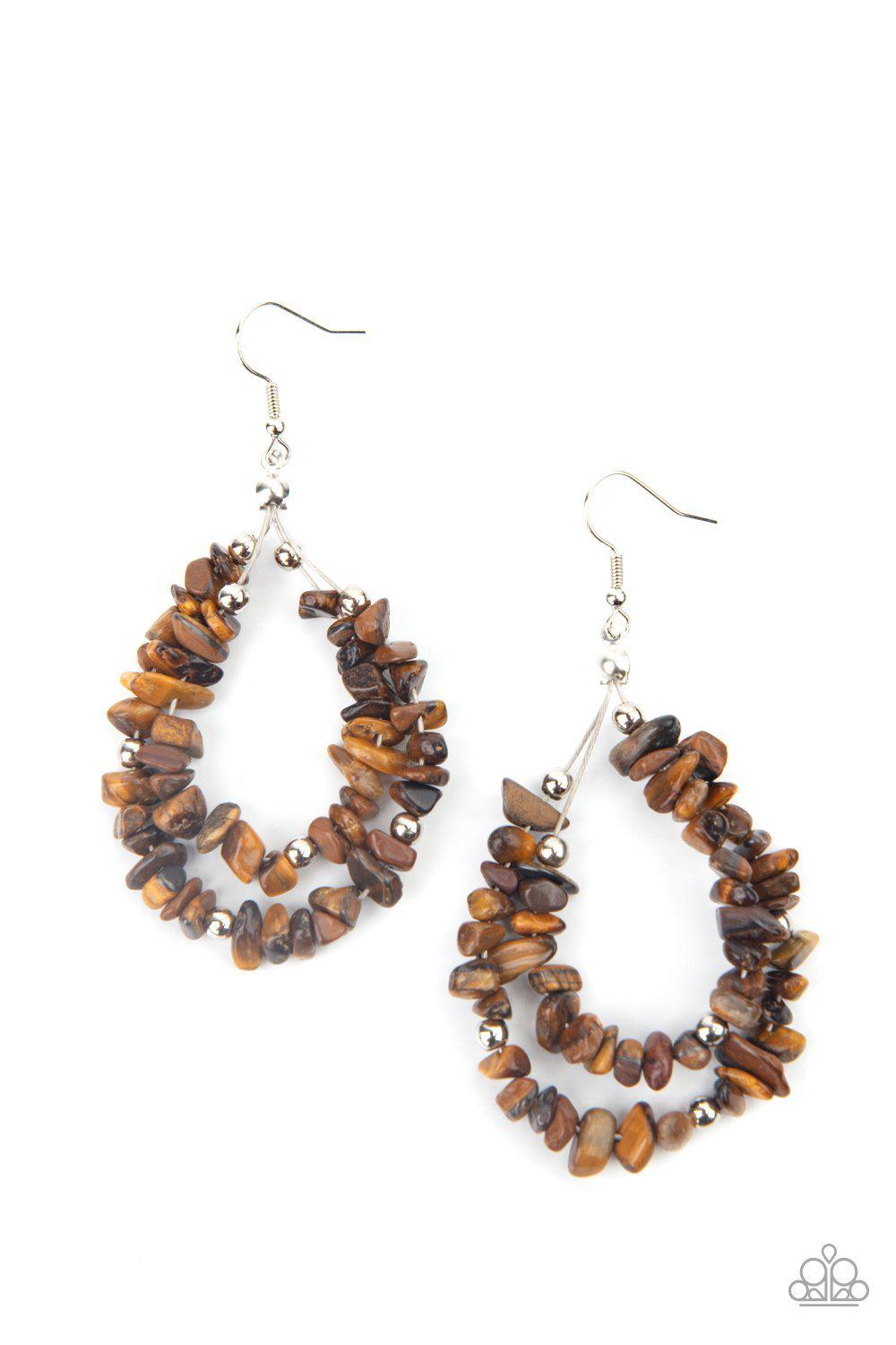 Canyon Rock Art Brown Tiger's Eye Stone Earrings - Paparazzi Accessories- lightbox - CarasShop.com - Paparazzi Jewelry by Cara Jewels