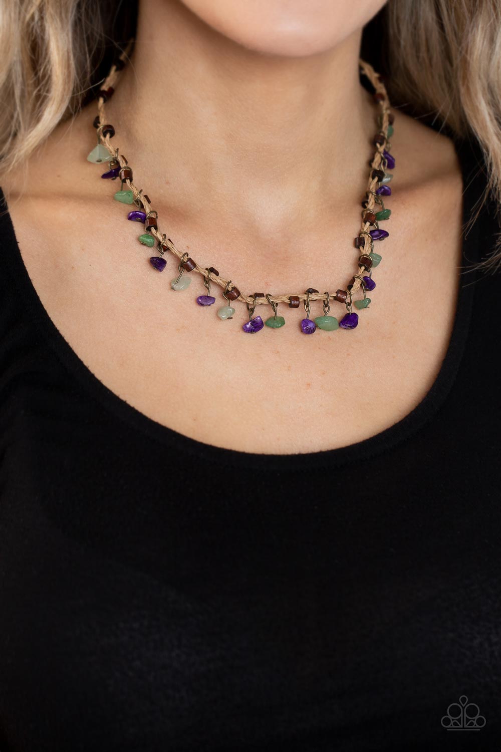 Canyon Voyage Multi Jade & Amethyst Urban Necklace - Paparazzi Accessories- on model - CarasShop.com - Paparazzi Jewelry by Cara Jewels