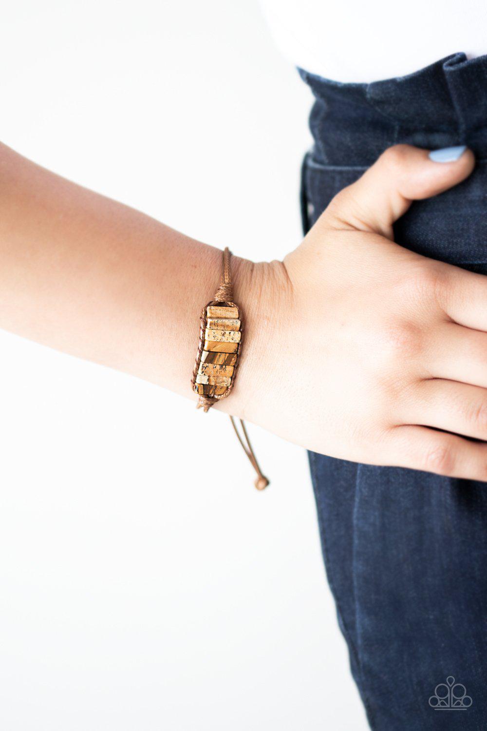 Canyon Warrior Brown Stone Urban Knot Bracelet - Paparazzi Accessories- on model - CarasShop.com - Paparazzi Jewelry by Cara Jewels