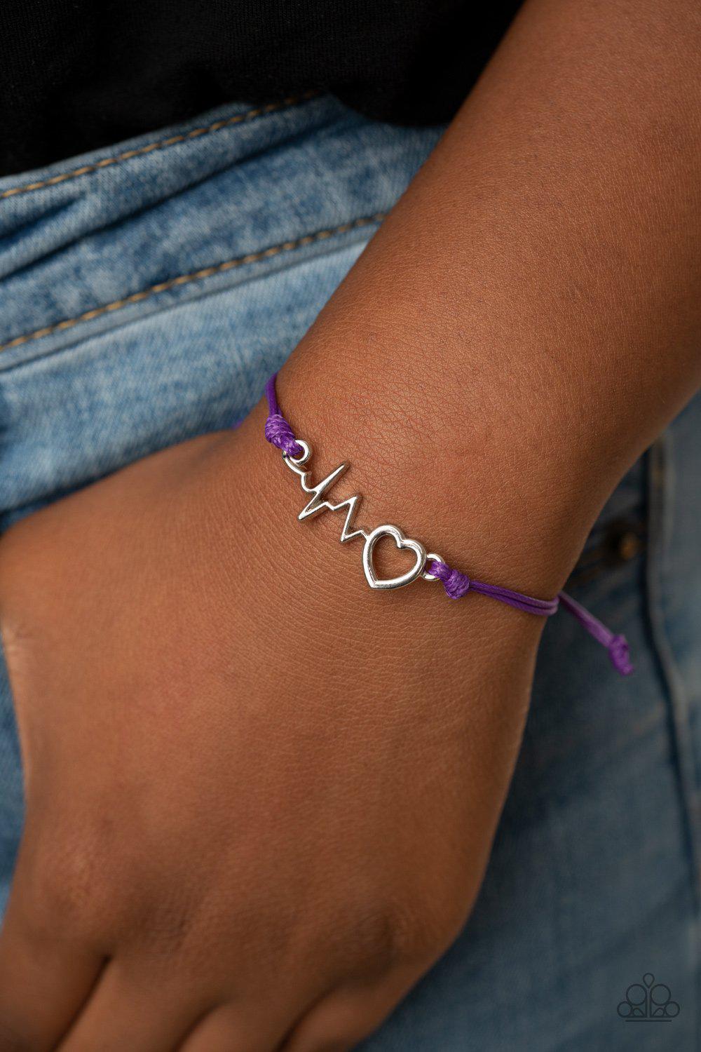 Cardiac Couture Purple and Silver Heartbeat Urban Bracelet - Paparazzi Accessories- on model - CarasShop.com - Paparazzi Jewelry by Cara Jewels