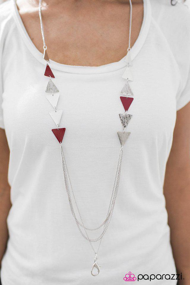 Career Woman Red Lanyard Necklace - Paparazzi Accessories- on model - CarasShop.com - Paparazzi Jewelry by Cara Jewels