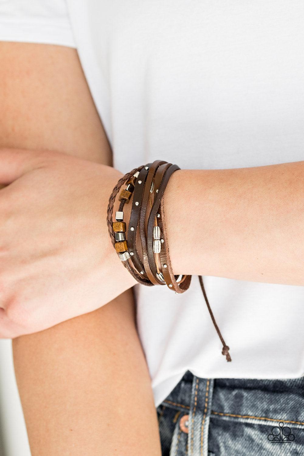 Carefree Camper Brown Urban Bracelet - Paparazzi Accessories- on model - CarasShop.com - Paparazzi Jewelry by Cara Jewels