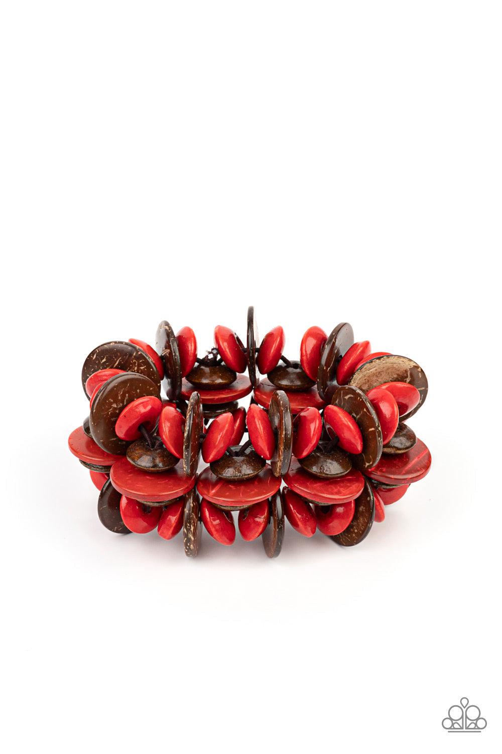 Caribbean Canopy Red Wood Bracelet - Paparazzi Accessories- lightbox - CarasShop.com - Paparazzi Jewelry by Cara Jewels