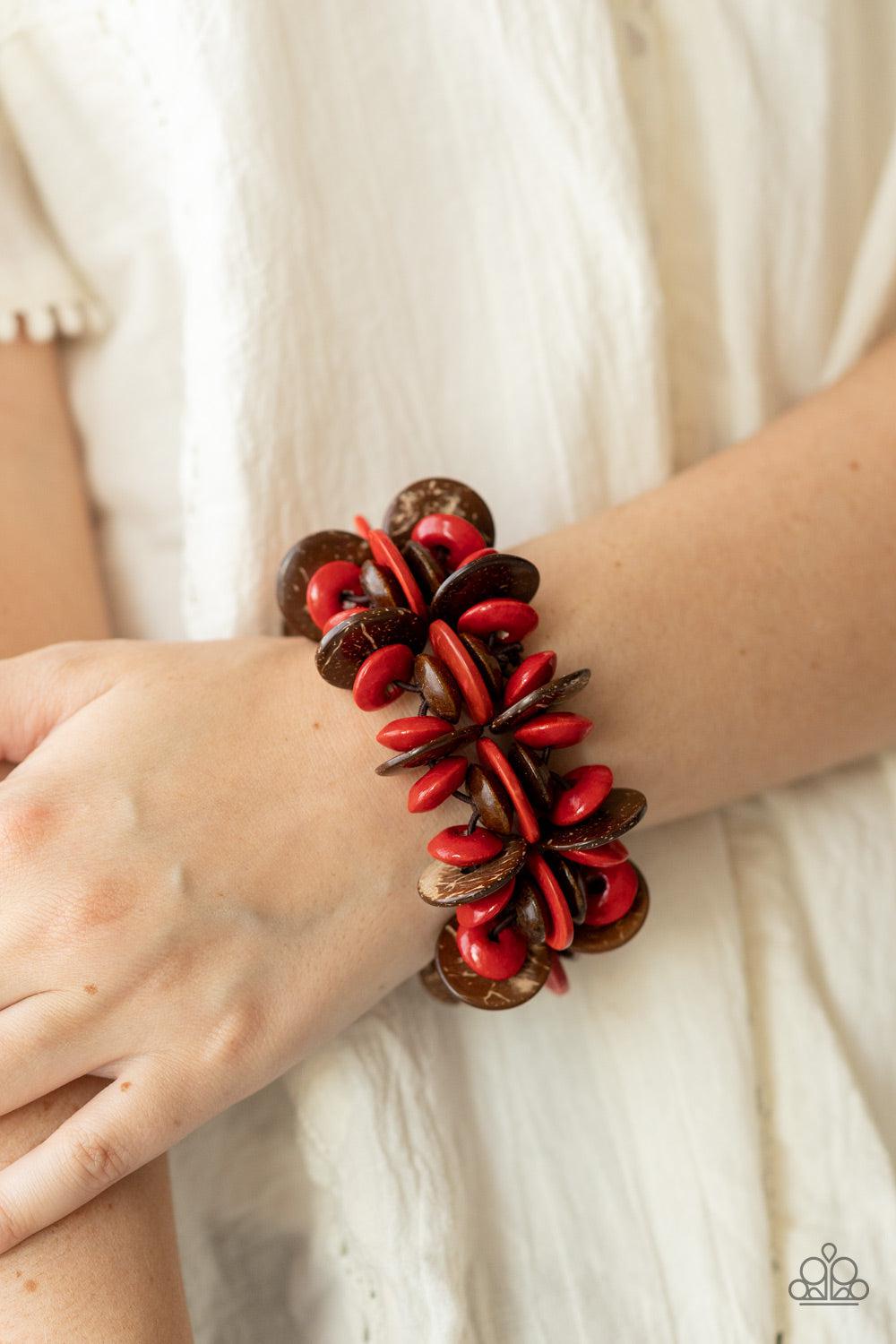 Caribbean Canopy Red Wood Bracelet - Paparazzi Accessories- lightbox - CarasShop.com - Paparazzi Jewelry by Cara Jewels
